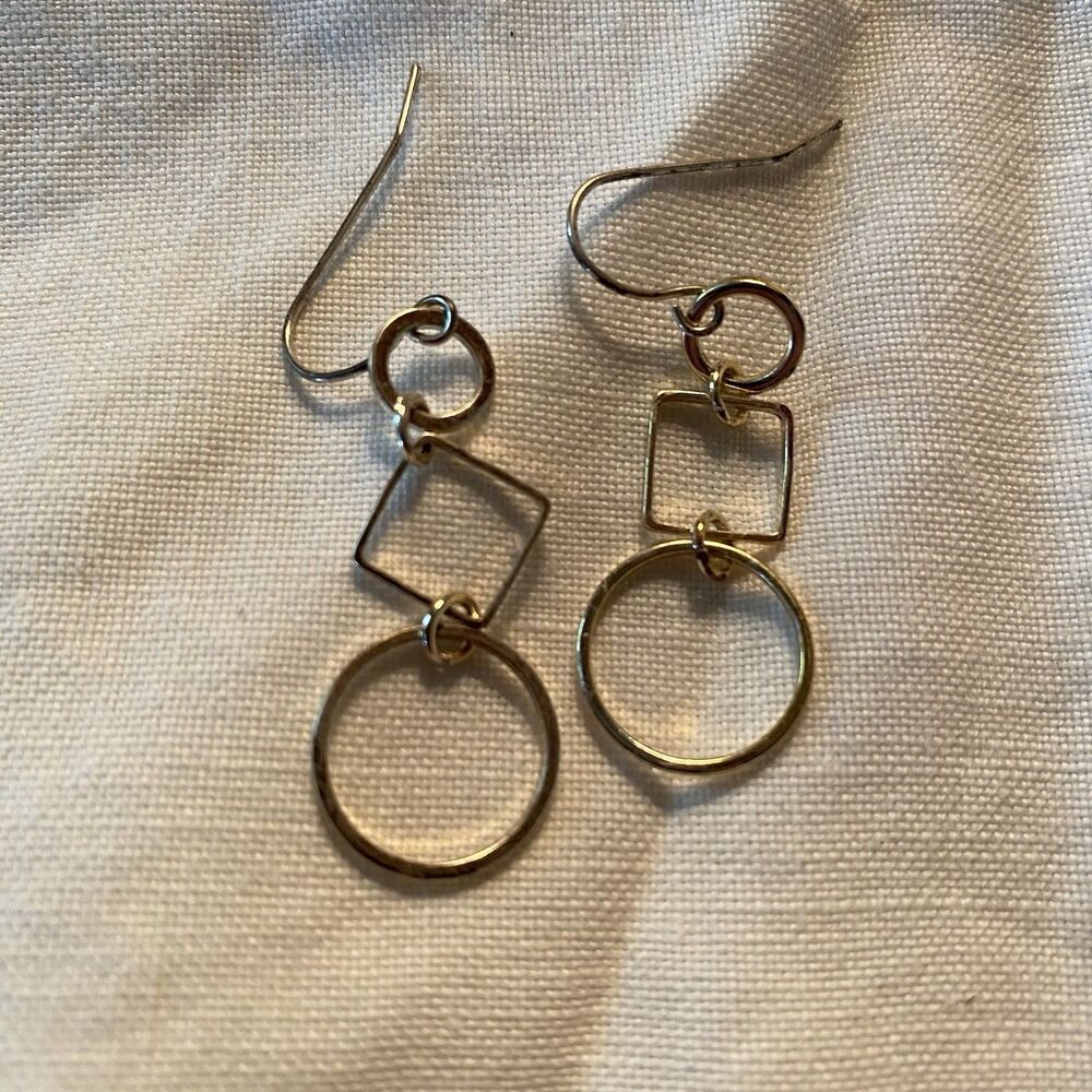 Women’s Earrings Gold Tone Dangle Geometric Pierced 1.5” *Read*